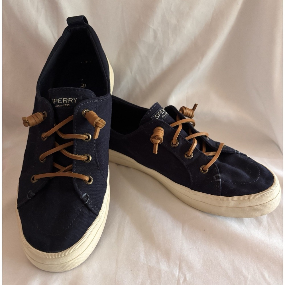 Sperry Crest Vibe Comfort Shoes Womens 9.5M Navy Leather Laces STS98642 Preowned
